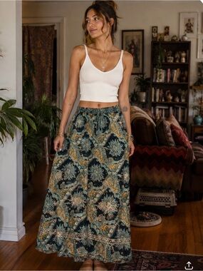 3/$25 Teal and Mustard Paisley Embellished Skirt